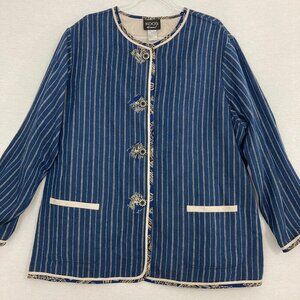 Koos Of Course! Blue Striped Linen Blend Artsy Boho Button Jacket size 2X